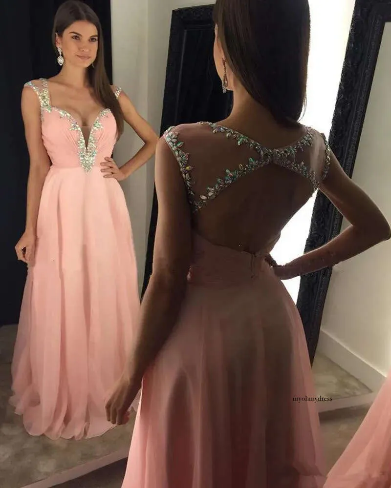 Sexy backless rose Prom 2019 longues femmes sans bretelles en perle du soir de fête formelle robes en mousseline de mousseline de festa curto m79 0510