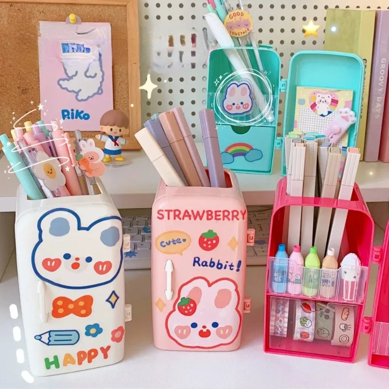 Japonese Creative Refrige Pen Soporter Case Girls Linda Multifun Stationery Cajón Cajón de almacenamiento de cajones Kawaii Organizador de escritorio de gran capacidad