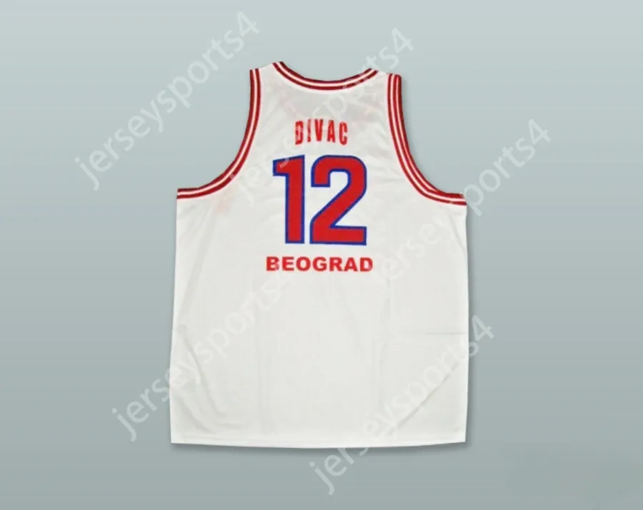 Custom Nay Mens Jeugd/Kinderen Vlade Divac 12 kk Crvena Zvezda Red Star Beograd Servië Wit Basketball Jersey Top gestikte S-6XL