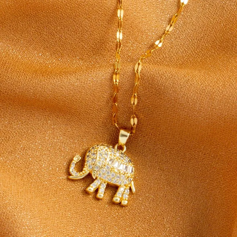 Anhänger Halsketten kleiner Elefanten Kupfer Set Zirkon Edelstahl plattiert 18 Karat Gold Low Allergy Women's Fashion Party Schmuck Halskette