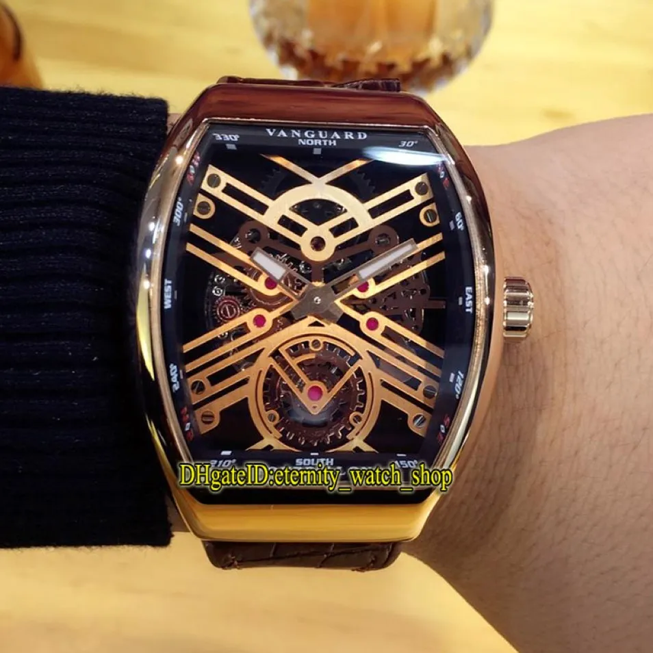 Высококачественный Vanguard New Saratoge v 45 T SQT Rose Gold Skeleton Dial