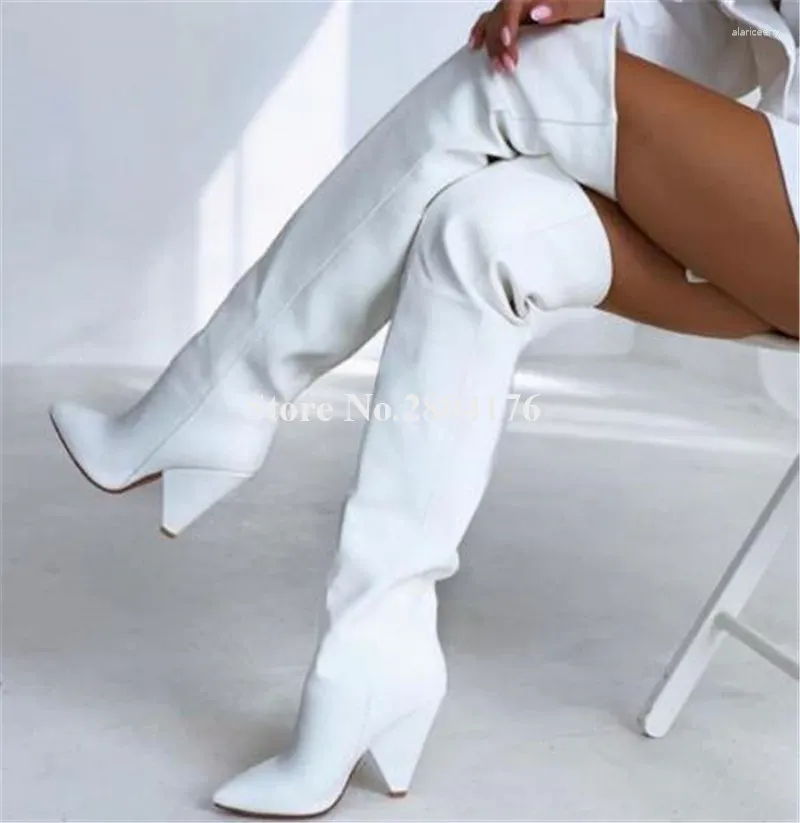 Buty est seksowne spiczaste palce na kolanę obcasowe białe czarne brązowe długie sukienki imprezowe buty