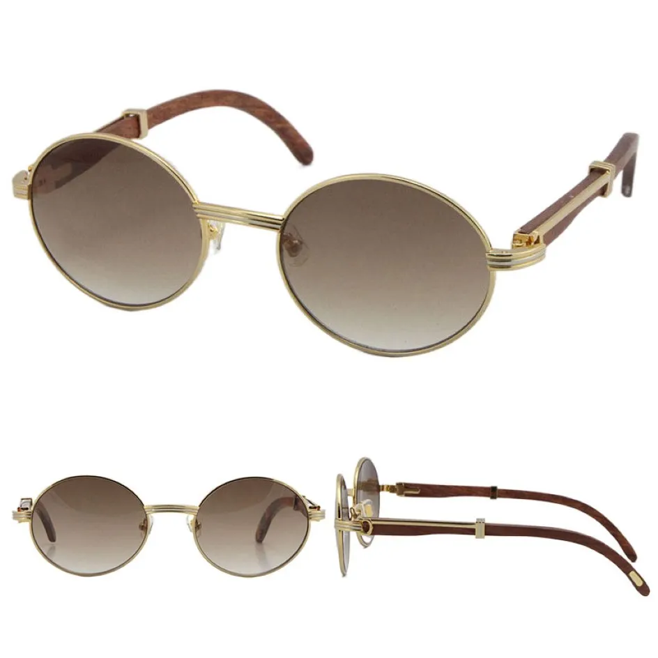 Wholesale 18K Gold Vintage Wood Sunglasses Fashion Metal frames real Wooden For men Glasses 7550178 oval Size57 or 55 high quality lens 2683