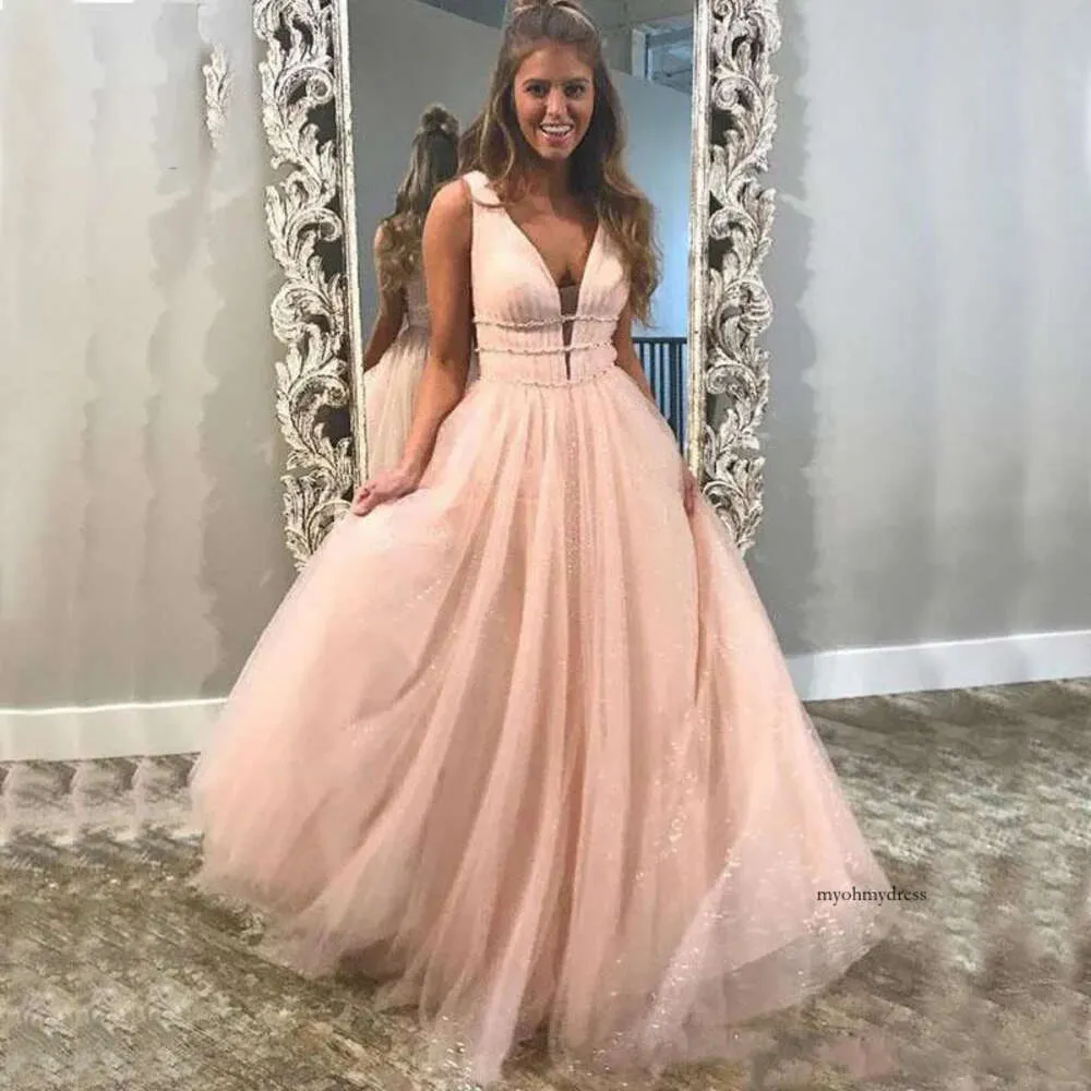 Middle School 8 Formal 6th Grade Cute 8th Grade Dresses Pink Prom Deep V  Neck Sleeveless A-Line Tulle Dress With Zipper Back And Sweep Train Hemline  From Dhgate Prom Dresses Price