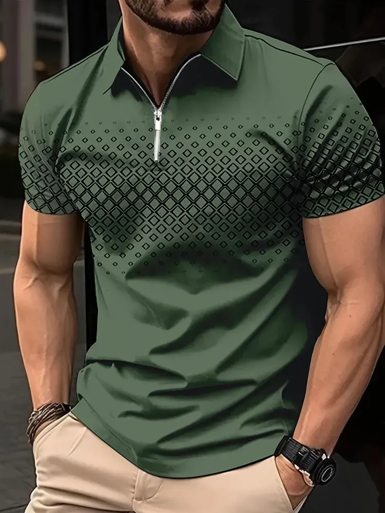 Mode de golf mode 3D Tshirt Zipper polo Casual Short Summer Street Street Clothing Mens European Mesurement 240508