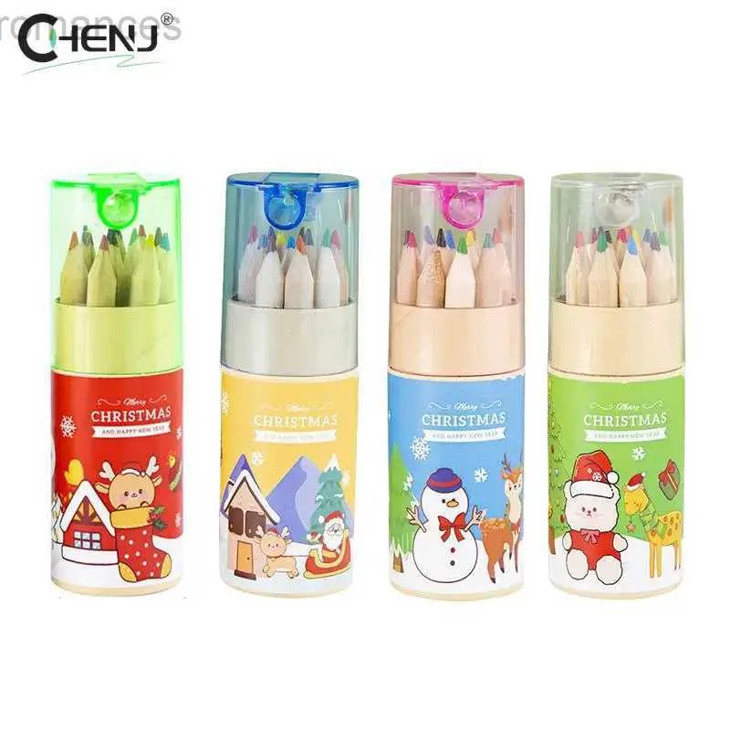 Crayons 12 couleurs de Noël peinture de crayons de crayon Santa Claus Snowman Bear Colored Crayer School Reward Supplies Student Stationery Childrens Cadeaux D240510