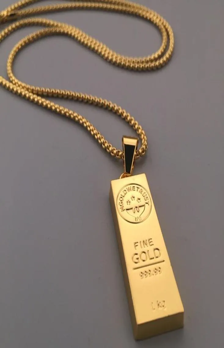 Pendant Necklaces Mens Fashion Rectangular Square Bar Necklace Gold Color Hip Hop Chain Boy Gift9925650