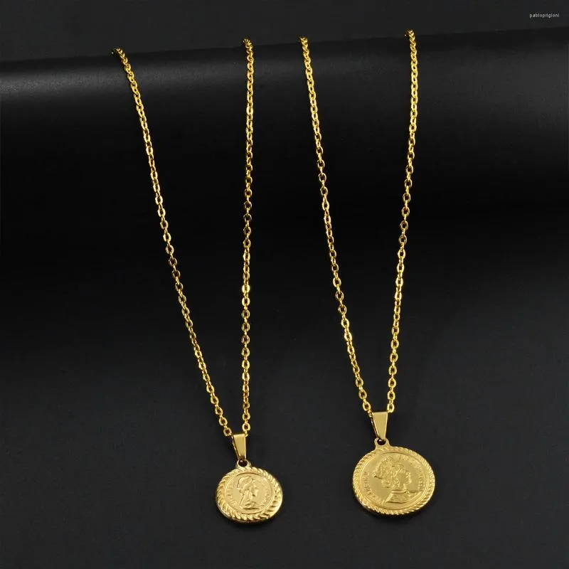 Anhänger Halsketten Edelstahl Halskette Elizabeth Münze Rund Gold Farbe Überzogen China Frauen Schmuck_voghion.com