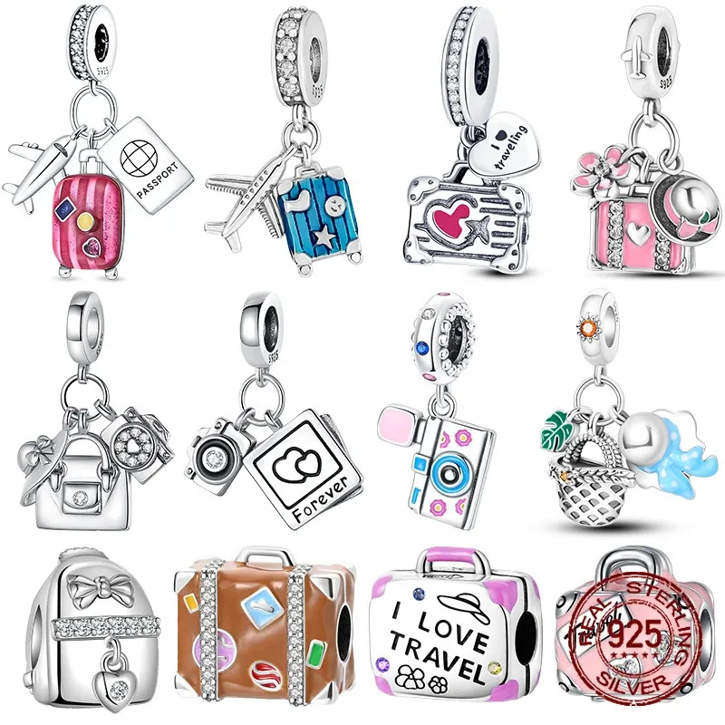 925 STOCK SIRGLE VOLAGE Suitcase Camera Camera Perles Perles de pendentif Charms Fit Bracelet Original Bijoux DIY Cadeau 240428