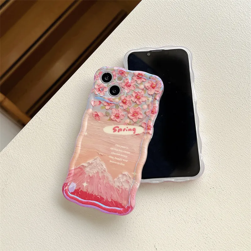 Snow Mountain Flower Pink Phone Case For IPhone 15 13 14 12 Pro Max 15promax Protection Cases Back Cover 