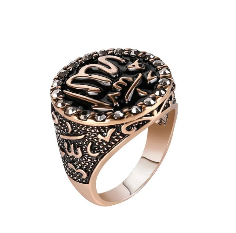 Hommes classiques et vintage anneau arabe musulman décortiqué la bague de foi de gros doigt pour l'homme arabe dieu messager persan ring8065469