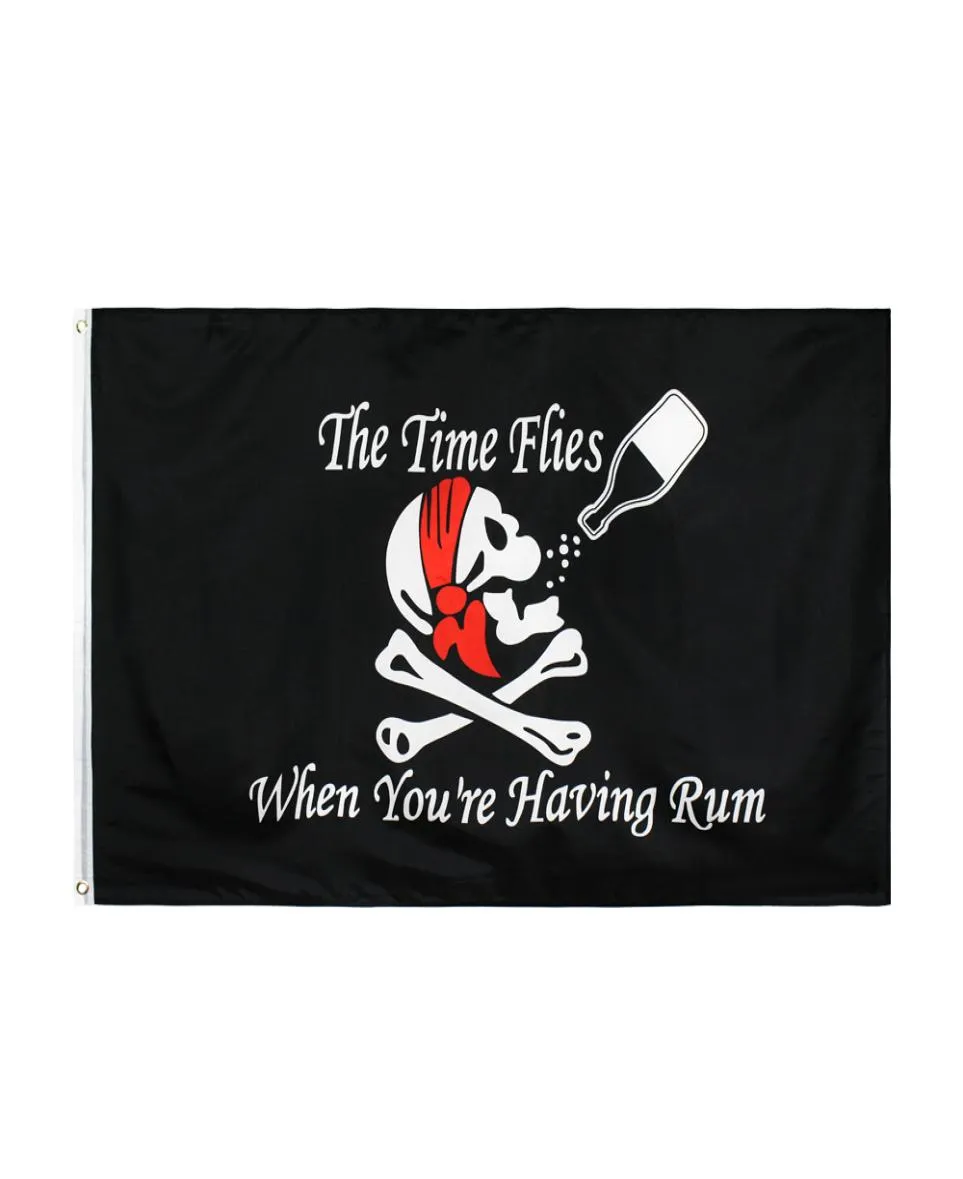 3x5 FTS 90x150см Прямой фабричный заводской череп Jolly Roger Flag Time летит, когда у вас есть ромовые пиратские Crossbones8108795