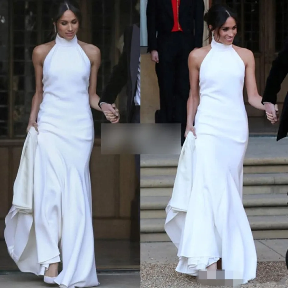 Robes de mariée sirène simple et propre modeste 2018 Prince Harry Meghan Markle Mariage de mariés Robes formelles Halter Robes formelles 310J