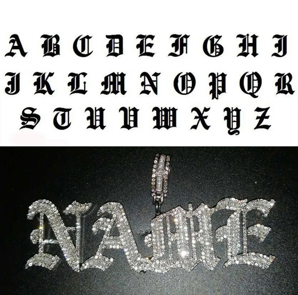 Nome personalizzato hip hop antichissima lettera di carattere gotico inglese collana a ciondolo ghiacciato cz uomini donne oro color gioielleria color gioielleria 20103307904