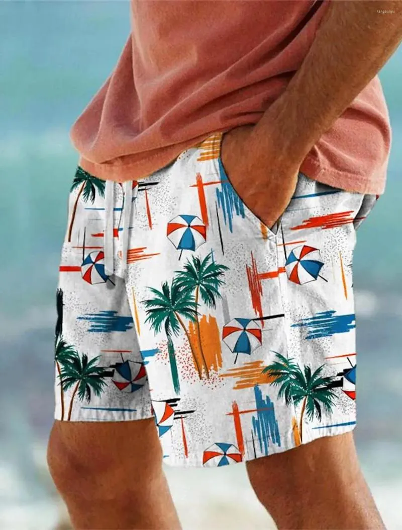 Herren Shorts Mode Palmbaum gedrucktes Brett Hawaiian Swim Trunks Drawess Komfort Atmungsaktives Urlaub Urlaub