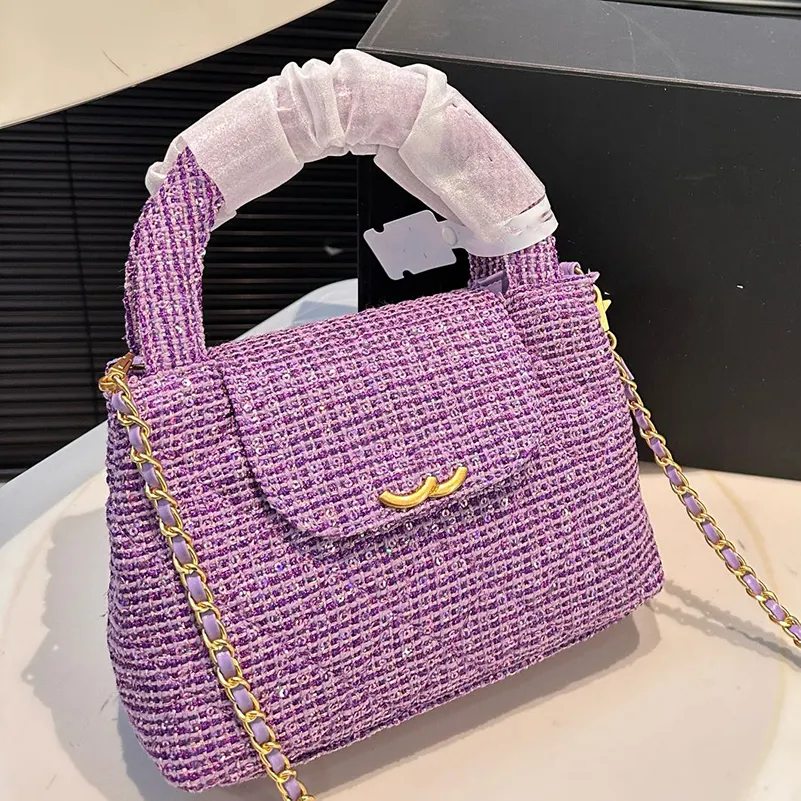 Portable Designer Femmes Bac Sac Makeup Tweed Purple Sac de maquillage Sparkling Sac à main