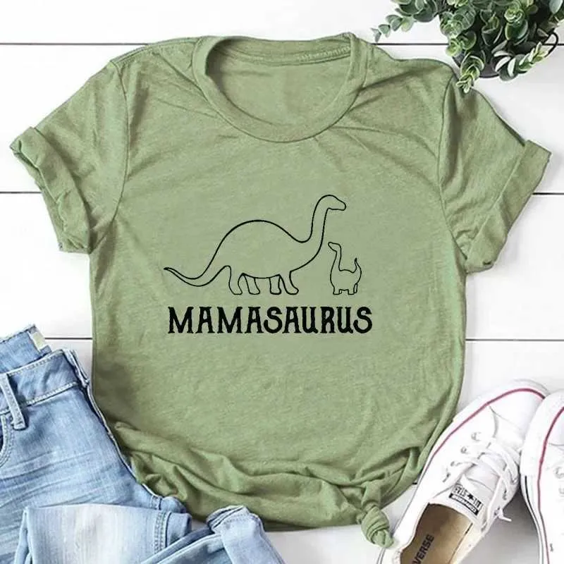 T-shirt féminin Mamasaurus Lettre drôle T-shirt T-shirt Dinosaures graphique t Élégant recadrage dinosaures vêtements rétro femme courte slve top t y240509