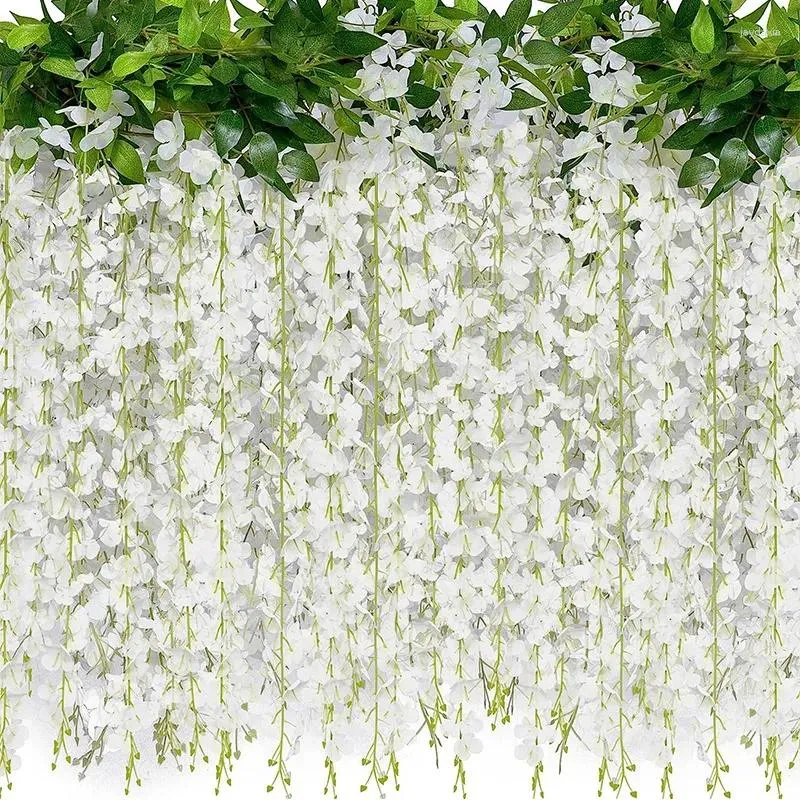 Dekoratif çiçekler wisteria asılı 6 feet yapay beyaz asma ipek çelenk düğün kemeri parti ev dekor