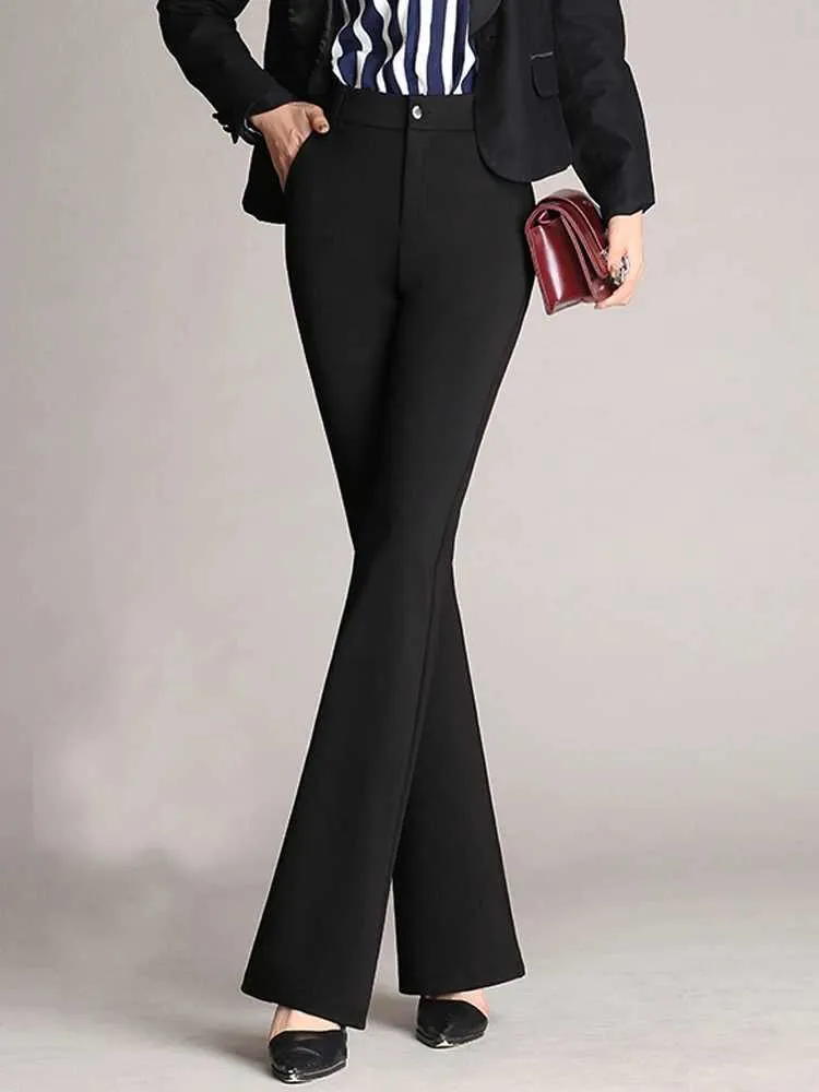 Женские штаны Capris Korean Fashion Simple Womens Высокие талию вспышки брюки