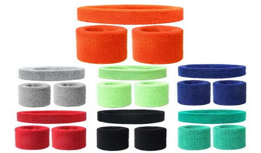 Bandage de cheveux Basketba Tennis serviette Sweat Bands Set Sport Broupeaux Bande de bracelets pour hommes Femmes Head Brace Support Protector2333046