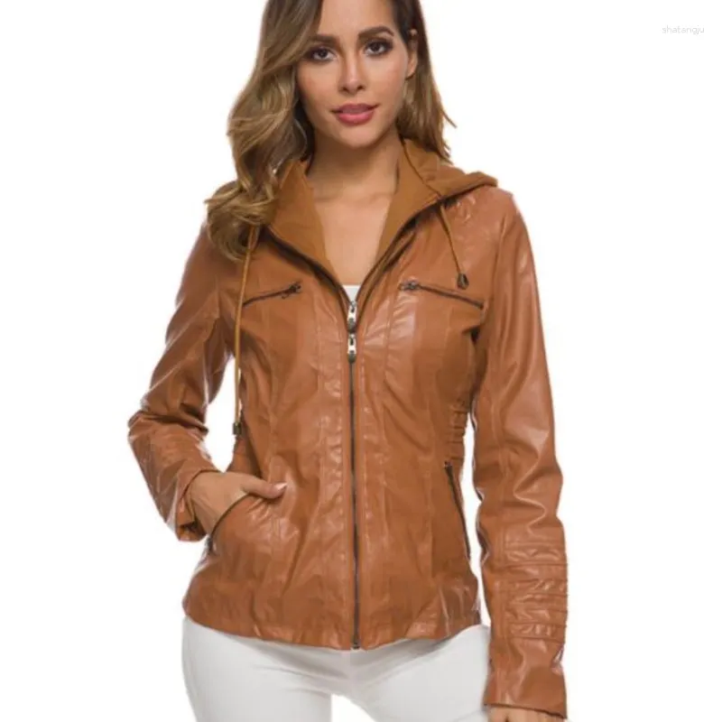 ジッパーバイクの短いパラグラフPUラージサイズコートを添えた女性の革革秋と冬のジャケット3xl