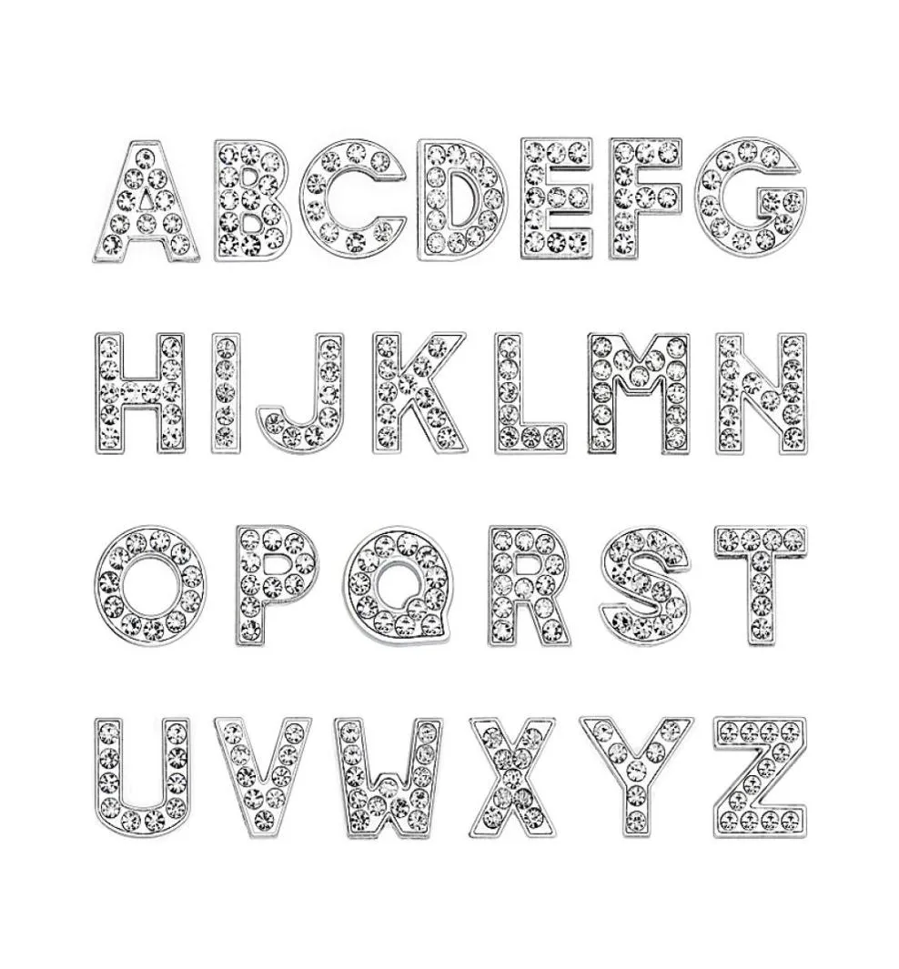 1300PCLOT 10 mm AZ Srebrny kolor Bling Letter DIY Charms Full Rhinestones English Alphabet FIT na skórzaną opaskę na rękę 10 mm Ke5295428