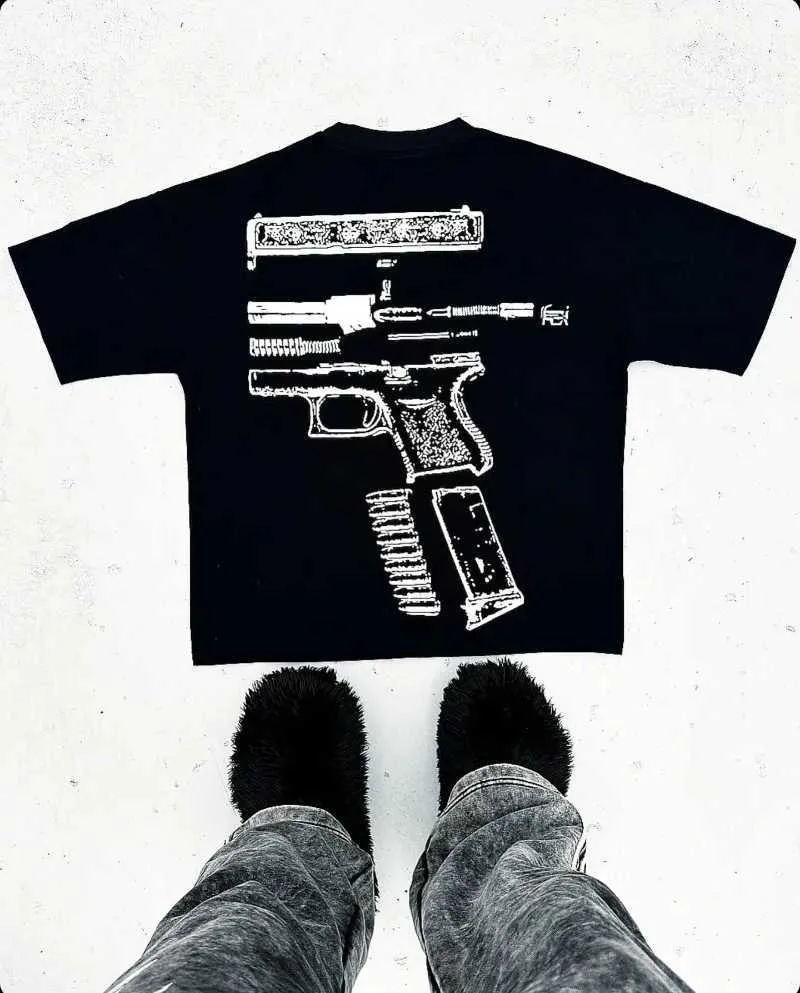 Men's T-Shirts Strt American Hip Hop Vintage Machine Gun bet Print Oversized T-shirt for Men Y2k Harajuku Fashion Goth Style Shirt T240508