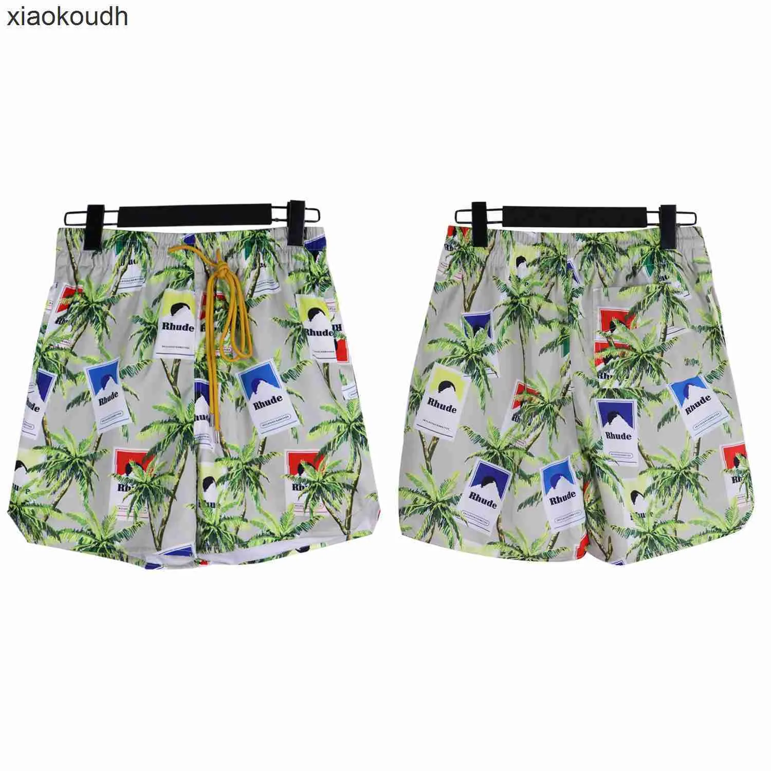 Rhude High End Designer Shorts pour Chaopai All Coconut Tree Casual Lace Up Shorts Mens et Womens High Street Beach avec 1: 1 Étiquettes originales