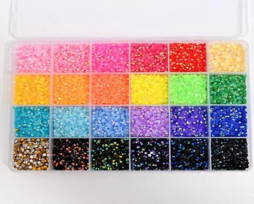 Nagelkonstdekorationer 24000pc mix färger runda pärlor rhinestones 3mm4mm5mm ab flatback resin crystal stones 6 colors 4girds 24gird5095252