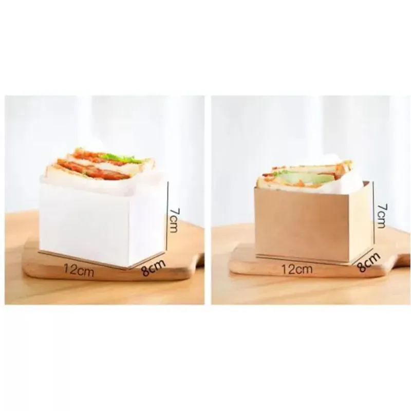 Kraft Paper Sandwiches Wrapping Box Thick Egg Toast Bread Breakfast Packaging Boxes Burger Teatime Tray