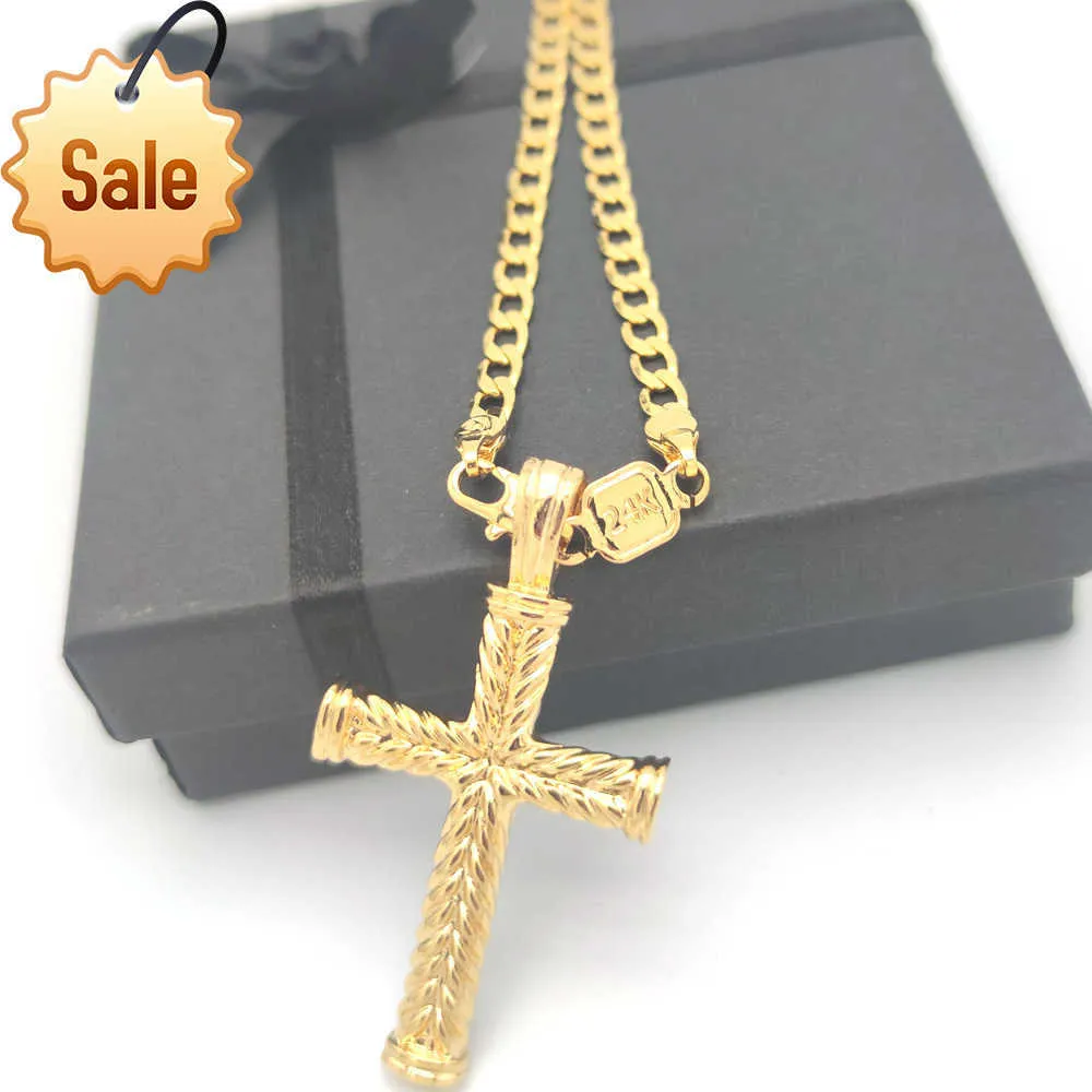 Kruis 24 K Solid Gold GF Charms Lijnen Hangketting Curb Chain Christian Jewelry Factory Wholesalecrucifix God Gift