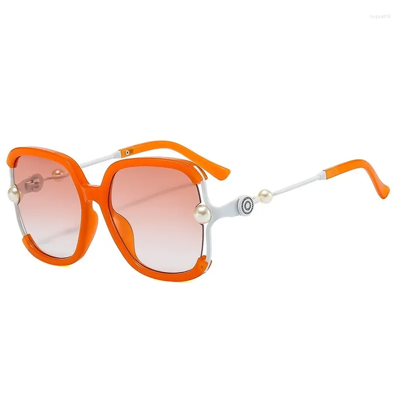 Солнцезащитные очки наполовину рамка Женская квадратная жемчужина для женских брендов дизайнер бренд солнечные очки