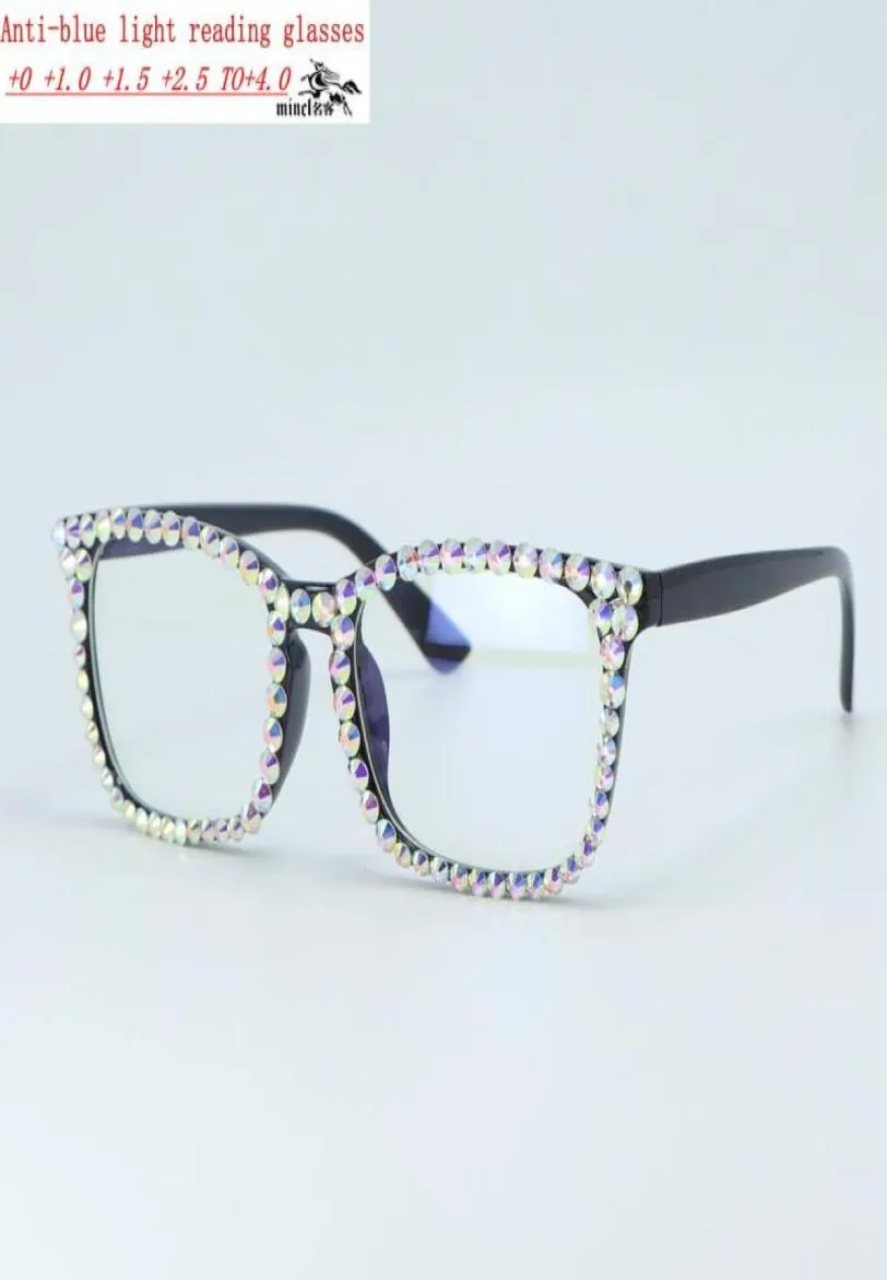 Zonnebrillen Vrouwen vierkante leesglazen bling steentjes kristal zwart diamant frame brillen anti -blauw lichtle lezer nxsunglasses2032166