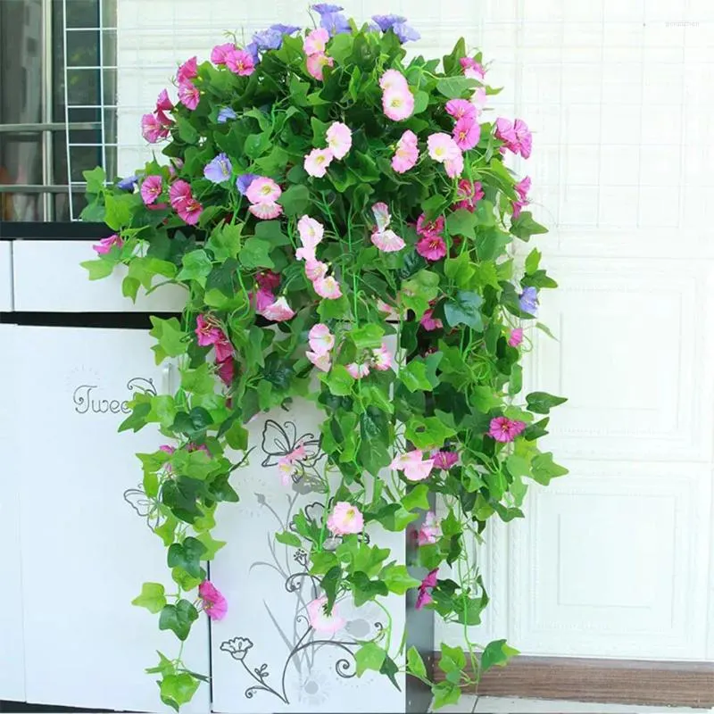 Decorative Flowers Morning Glory Wall Hanging Artificial Fake Plants Flower Basket Garland For Home Wedding Parties Decor