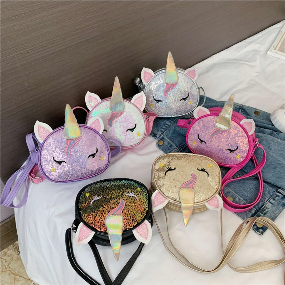 Phantom Shining Unicorn bébé fille mignon dessin animé Fashion Princesse Single Single Children's Crossbody Bag 80% Factory Wholesale