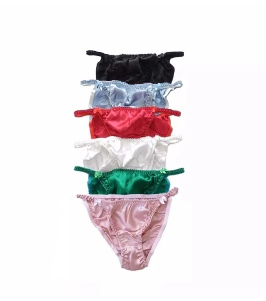 Mulheres sólidas Solid Pure Glossy Silk Panties Mid cintura