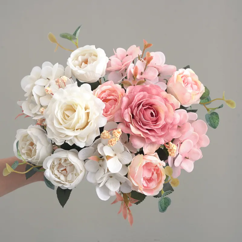 Wit paarse display kunstmatige pioenbloemen, bruid zijden nep bouquet bloem, festival bruiloft decoraties valentijnsdag cadeau