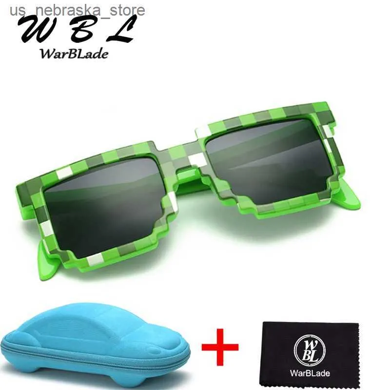 Sunglasses WarBLADE Fashion Childrens Square Mosaic Boys and Girls Glasses with Case Sun Pixels Q240410
