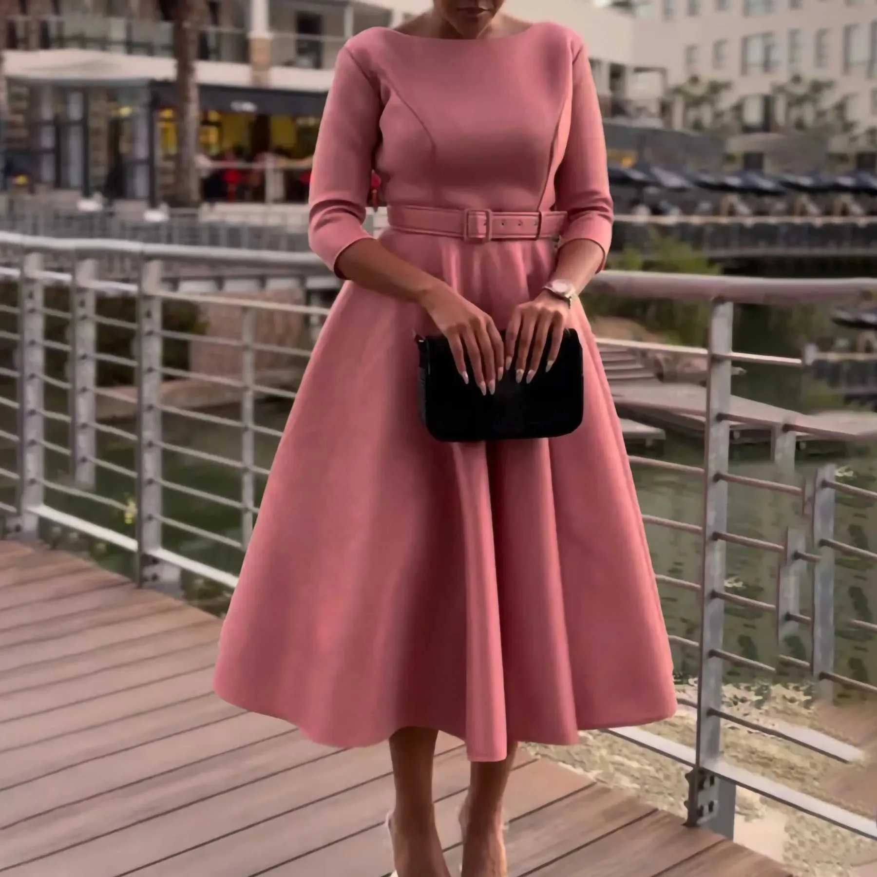 Plus Size Women Vintage Knee-Length Casual Dress with Flare Sleeves and  V-Neck in Solid Color from Dhgate Plus size Dresses - price 12.0
