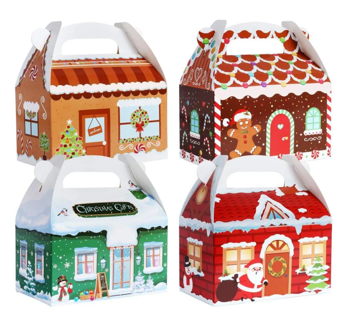 Noel Dekorasyonları Hediye Kutuları Kurabiye Tedavi 3d Xmas House Candboard Gable Şeker Tatil Partisi için Bingdund4736960
