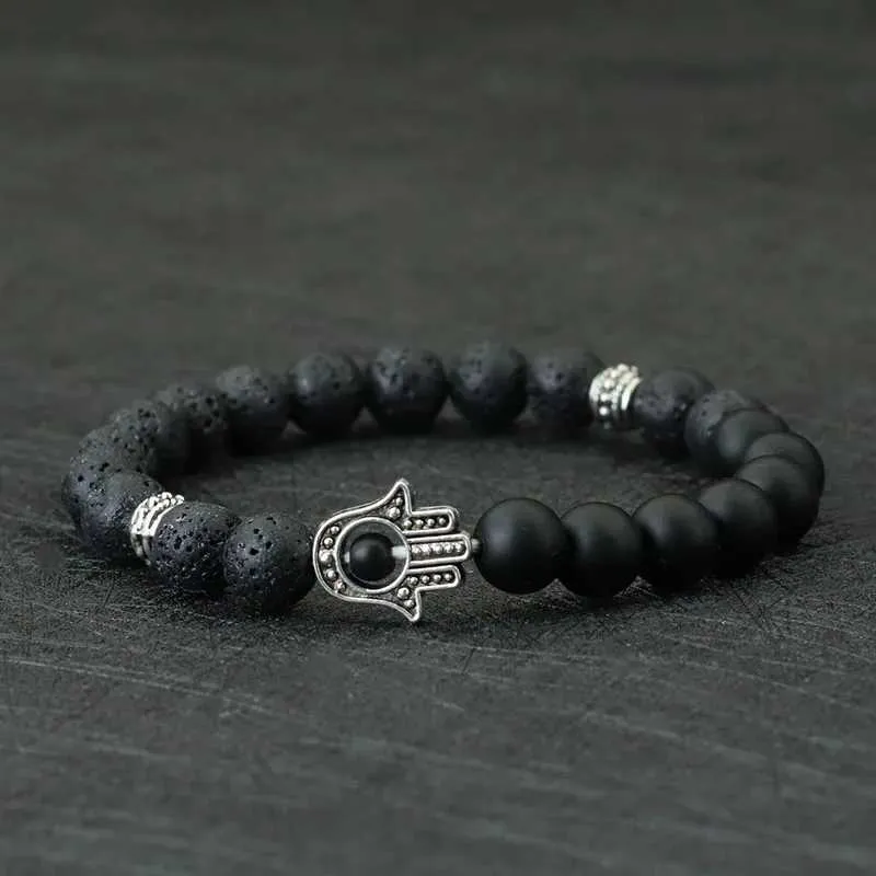 Bracelets de charme Nouveaux hommes bracelet Bracelet classique Fatima braclet naturel volcanique roche braslet méditation tibétaine brazalete braste