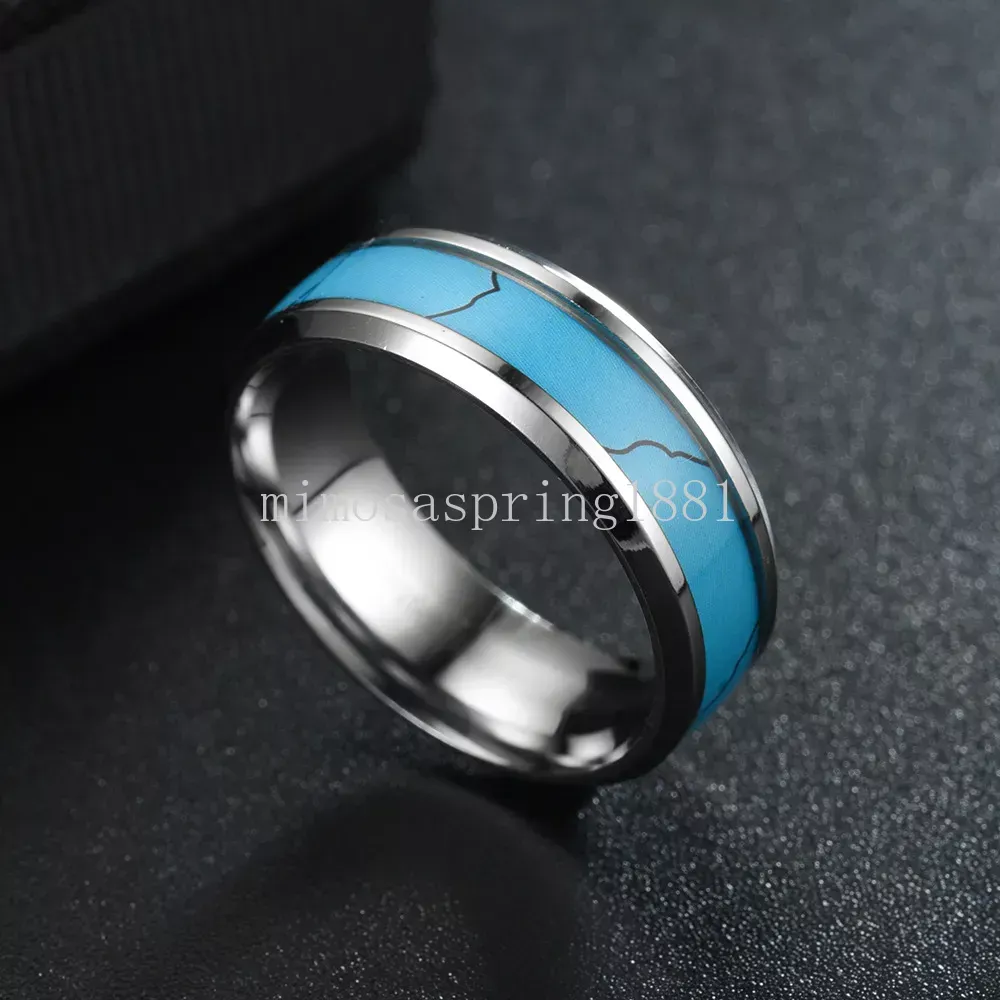 Fashion 8mm Men Silver Color Tungsten Wedding Ring Blue Zircon Stone Inlaid Polished Flat Ring For Men Wedding Band Jewelry