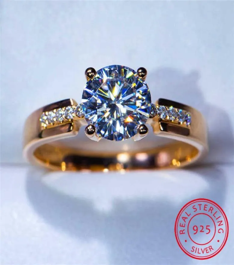 Роскошная женщина -пасьянс круглый циркон кольцо 925 Серебряное серебряное золото обручальное кольцо обещание любовные обручальные кольца для женщин P08181298690