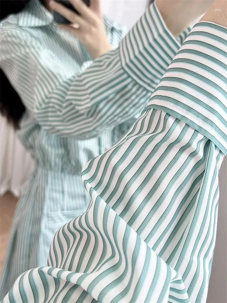 Casual Dresses Evening Party for Women's Shirt Dress 2024 Summer Mint Mambo Green Stripe Kjol Elegant Small and Fresh