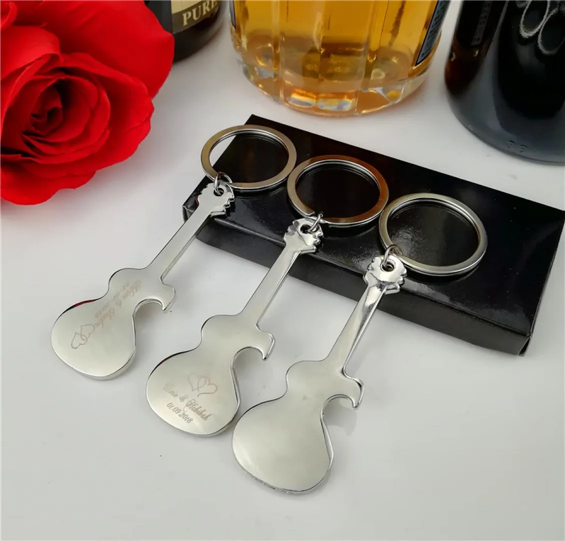 Personalized Bottle Opener Keychain Unique Wedding Favor Guitar Shaped Metal Key Chain Wedding Souvenir Gift for Guest 20Pack3606129