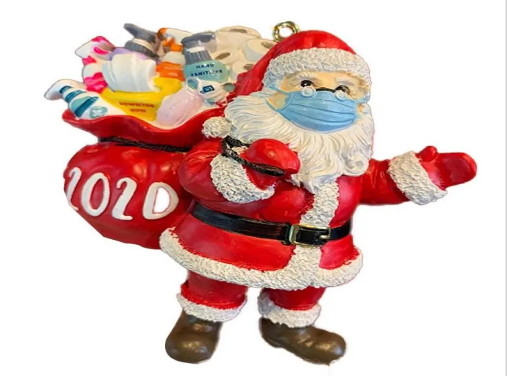 2020 adorno de Navidad Santa con máscara en cuarentena Resina Santa Claus Decoración REPUESTA ORNAMENTO UNIDAD PARA TREE2784785