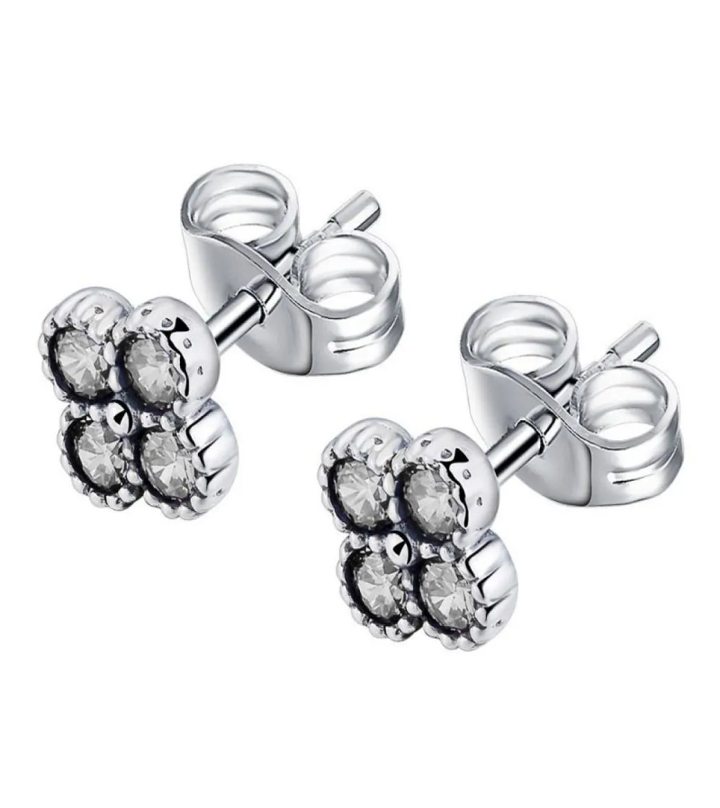 Authentic 925 Sterling Silver Stud Earring Pretty Blossom With Crystal Earrings For Women Wedding Gift fit Delicate Charm Jewelry1108757