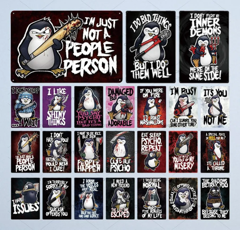 2021 Crazy Penguin Metal Tin Sign Funny Metal Film Poster Iron målning Hem Pub vardagsrum Väggdekor Dekorativ metallplatta 207390396