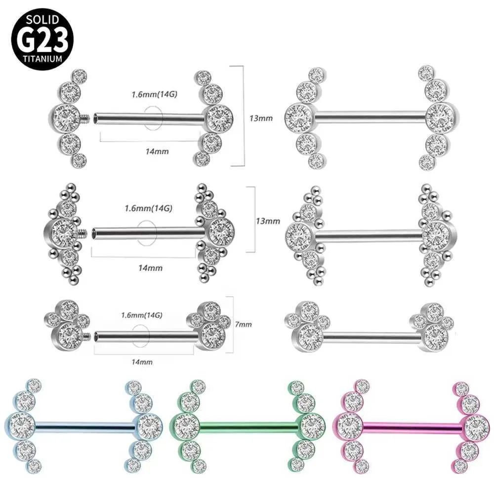 Nipple Rings G23 Titanium Cz Charming Nipple Barbell Ring Zircon Cluster Nipple Shield Internally Threaded Piercing Women Body Jewelry Y240510