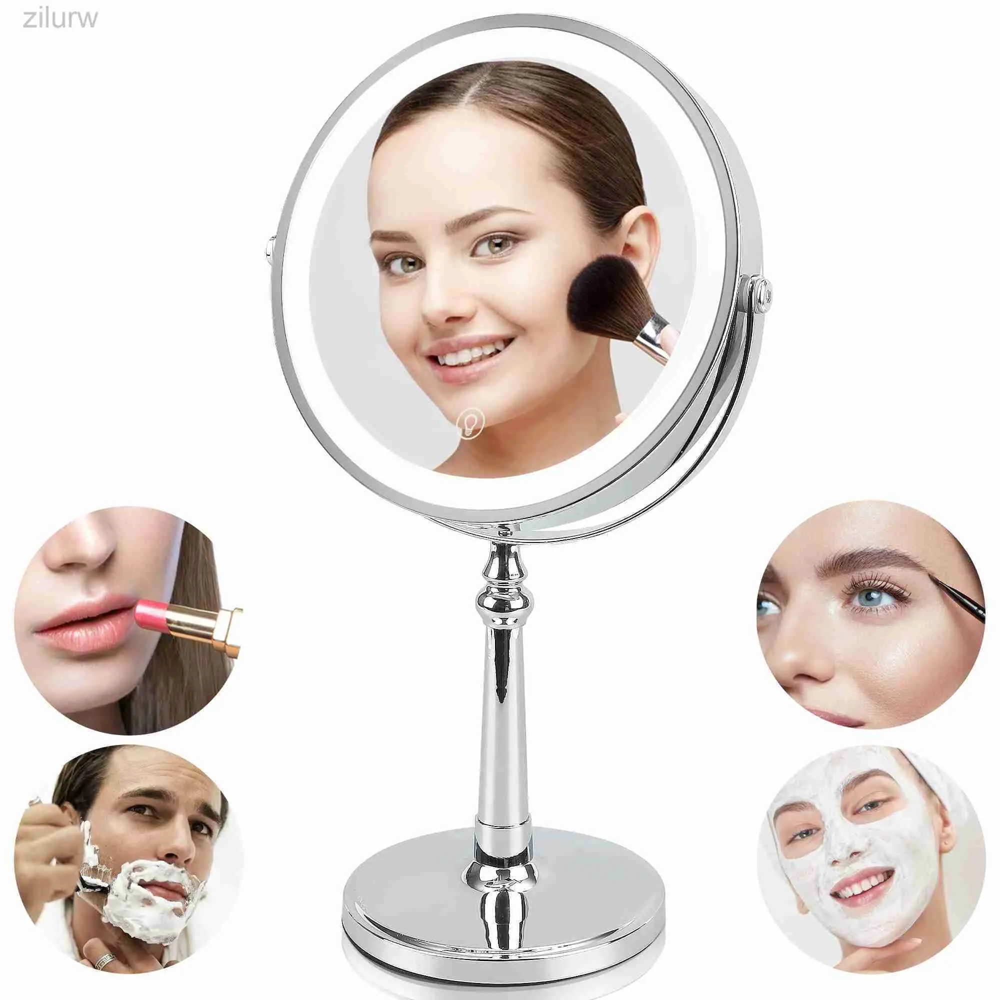 Espelhos compactos espelhos de maquiagem de 9 polegadas com carregamento USB de luz 10x espelho duplo para maquiagem de maquiagem de maquiagem de 360 graus espelho de maquiagem D240510